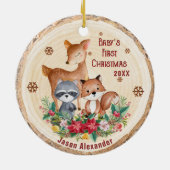 Woodland Animals First Christmas Personalized Keramik Ornament (Hinten)