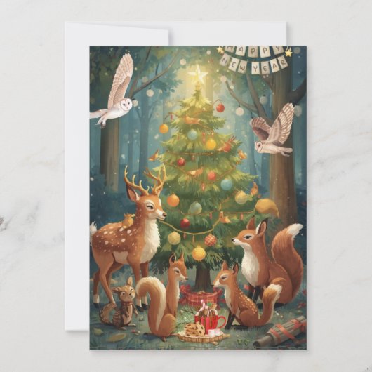 Woodland Animals Flat Holiday Card Feiertagskarte (Vorderseite)