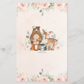 Woodland Animals Floral Baby Dusche Bingo Spiel (Rückseite)