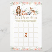 Woodland Animals Floral Baby Dusche Bingo Spiel (Vorderseite)