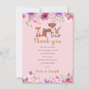 Woodland Animals Floral Baby Dusche Danke Gedicht