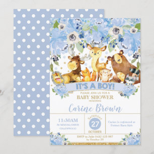 Woodland Animals Floral Baby Dusche Einladung Jung