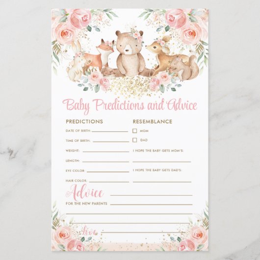 Woodland Animals Floral Baby Vorhersagen & Ratschl (Vorderseite)