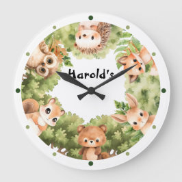 Woodland Animals Forest Baby Boy Kinderzimmer Große Wanduhr