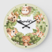 Woodland Animals Forest Baby Boy Kinderzimmer Große Wanduhr (Vorderseite)