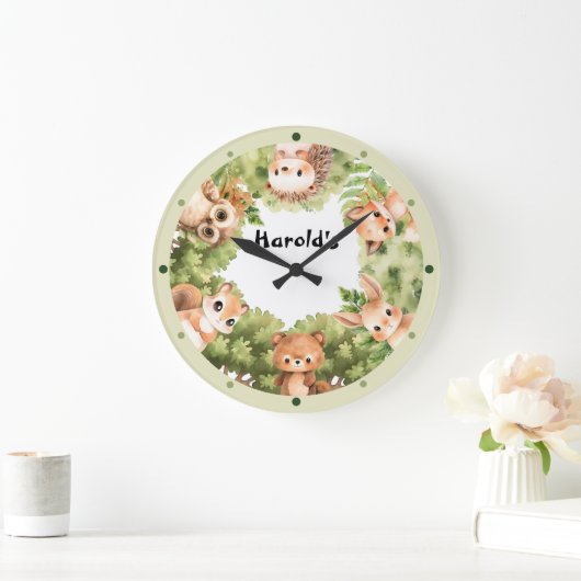 Woodland Animals Forest Baby Boy Kinderzimmer Große Wanduhr (Zuhause)
