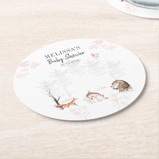 Woodland Animals Forest Baby Dusche Runder Pappuntersetzer (Angewinkelt)