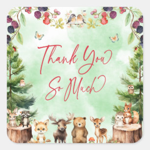 Woodland Animals Forest Baby Dusche Vielen Dank Quadratischer Aufkleber