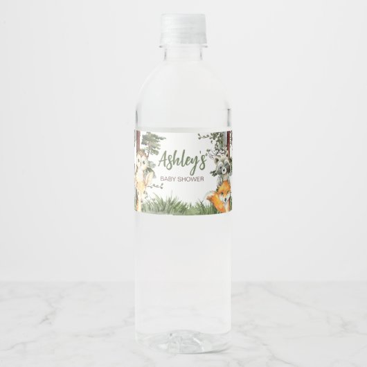 Woodland Animals Forest Baby Dusche Wasserflaschenetikett (Vorderseite)