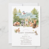 Woodland Animals Forest Boy Baby Shower Einladung (Vorderseite)