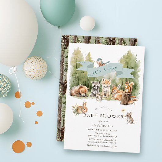Woodland Animals Forest Boy Baby Shower Einladung