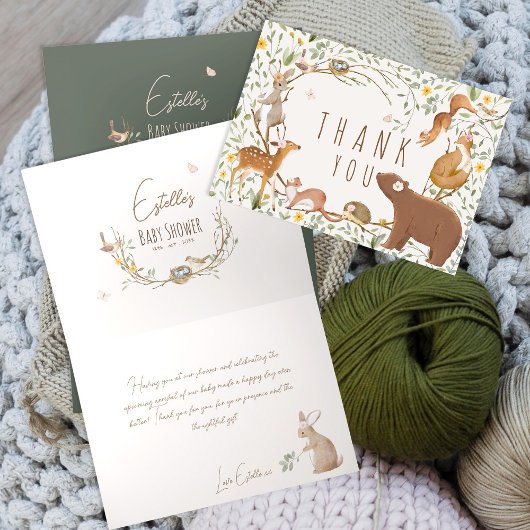 Woodland Animals Forest Friends Kinderdusche Dankeskarte
