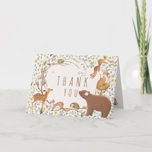 Woodland Animals Forest Friends Kinderdusche Dankeskarte (Vorderseite)