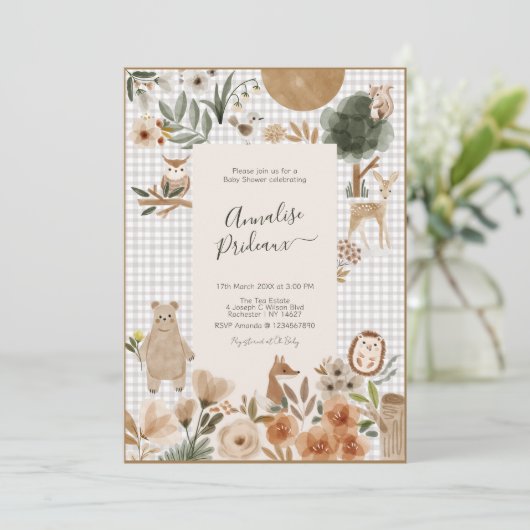 Woodland Animals Forest Friends Kinderdusche Einladung (Stehend Vorderseite)