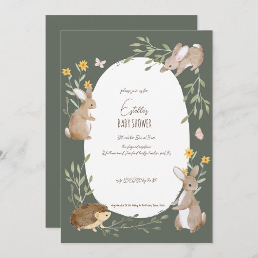 Woodland Animals Forest Friends Kinderdusche Einladung (Vorne/Hinten)