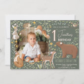 Woodland Animals Forest Friends Kinderdusche Einladung (Vorderseite)