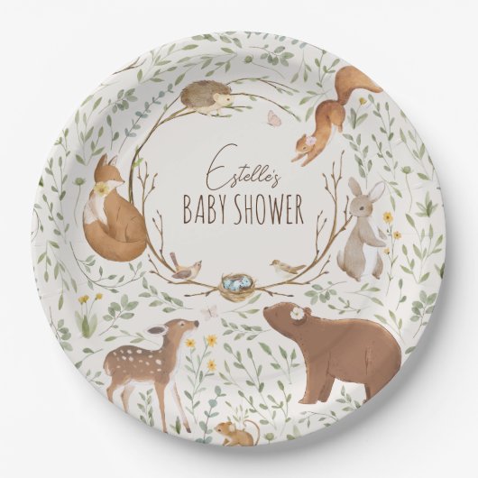 Woodland Animals Forest Friends Kinderdusche Pappteller (Vorderseite)