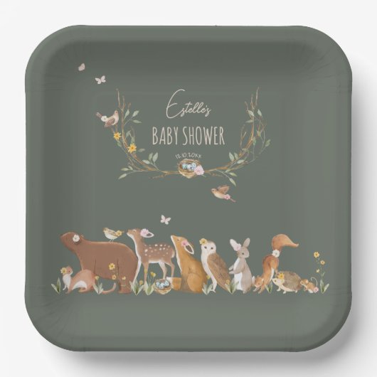 Woodland Animals Forest Friends Kinderdusche Pappteller (Vorderseite)