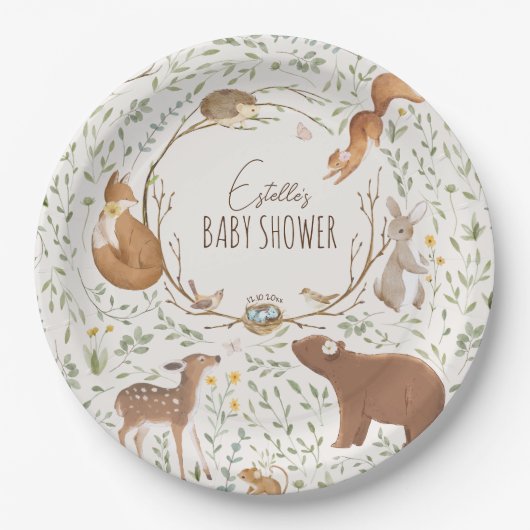 Woodland Animals Forest Friends Kinderdusche Pappteller (Vorderseite)