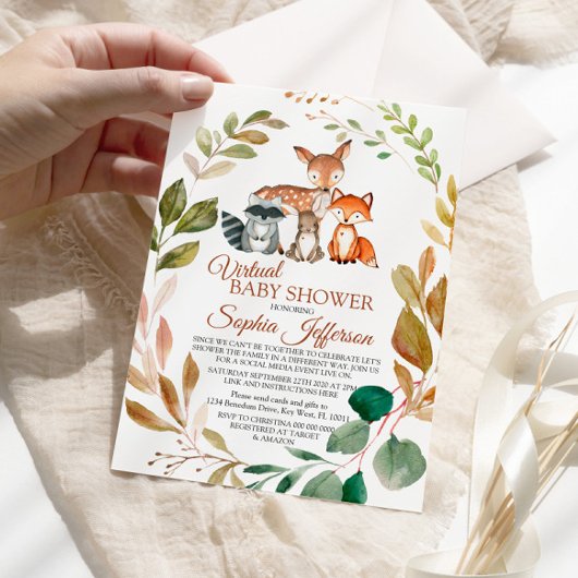 Woodland Animals Forest Virtual Baby Dusche Einladung