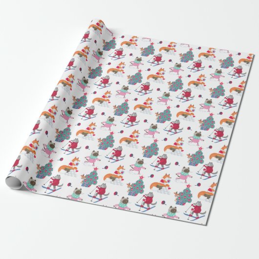 Woodland Animals Fox Wolf Deh in Weihnachtsantiker Geschenkpapier (Ungerollt)