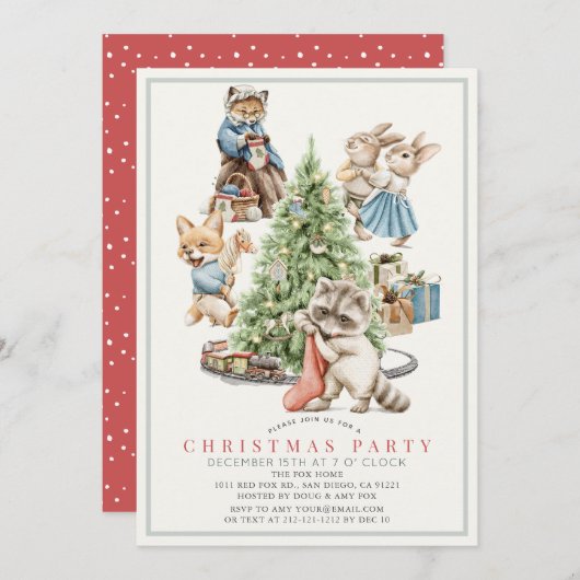 Woodland Animals Gathering Christmas Holiday Party Einladung (Vorne/Hinten)