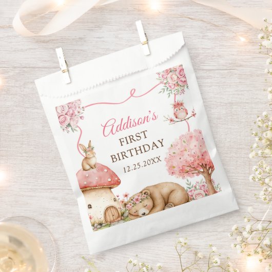 Woodland Animals Girl 1st Birthday Party Geschenktütchen (Ausgeschnitten)