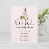 Woodland Animals Girl Baby Dusche Einladung (Stehend Vorderseite)