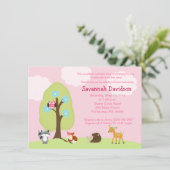 Woodland Animals Girl Baby Dusche Einladung (Stehend Vorderseite)