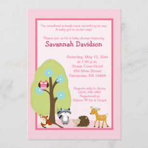 Woodland Animals Girl Baby Dusche Einladung