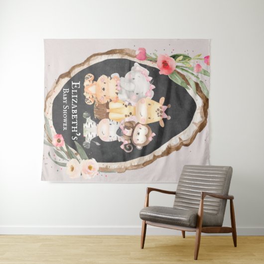 Woodland Animals Girl Baby Showkabine Foto Wandteppich (Beispiel (Horizontal))