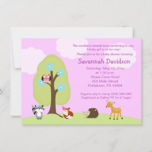 Woodland Animals Girl Lavender Baby Dusche Einladung