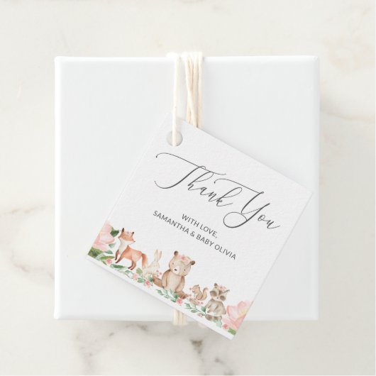 Woodland Animals Girl Niedlich Danke Kinderdusche Geschenkanhänger (Beispiel)