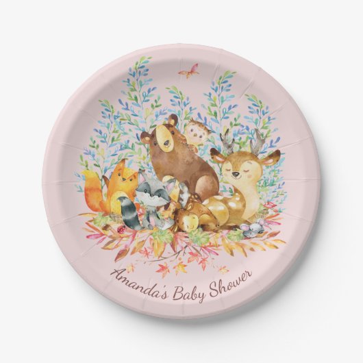 Woodland Animals Girls Baby Shower 7" Plättchen Pappteller (Vorderseite)