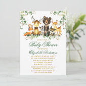 Woodland Animals Gold Green Baby Dusche Einladung (Stehend Vorderseite)