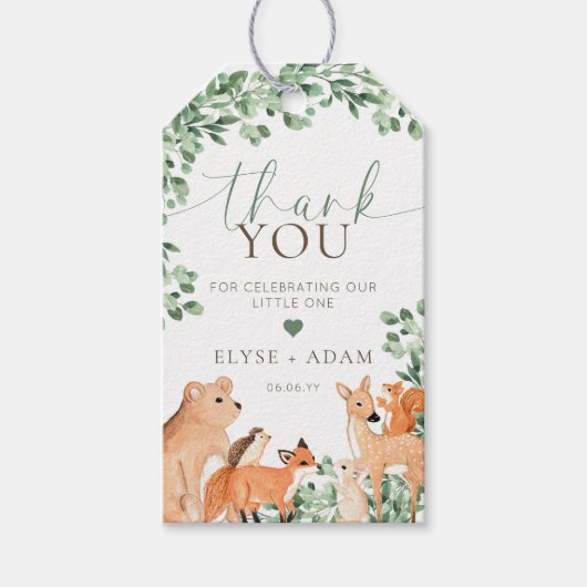 Woodland Animals Green Baby Dusche Gefallen Tag Geschenkanhänger (Vorderseite)