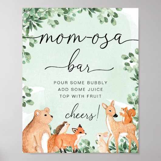 Woodland Animals Green Baby Dusche Momosa Bar Zeic Poster (Vorne)