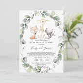 Woodland Animals Greenerity Baby Shower by Mail Einladung (Stehend Vorderseite)