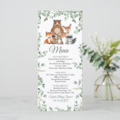 Woodland Animals Greenerity Baby Shower Flat Menu Menükarte (Stehend Vorderseite)