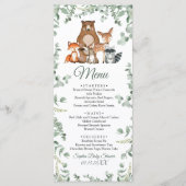 Woodland Animals Greenerity Baby Shower Flat Menu Menükarte (Vorderseite)