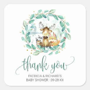 Woodland Animals Greenerity Baby Shower Vielen Dan Quadratischer Aufkleber