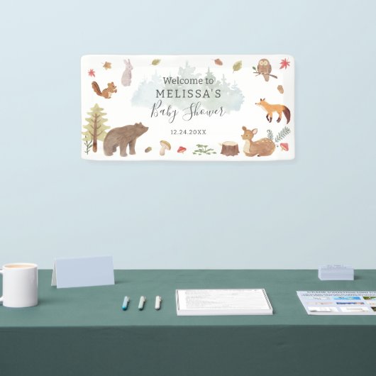 Woodland Animals Greenery Baby Dusche Willkommen Banner (Messe)