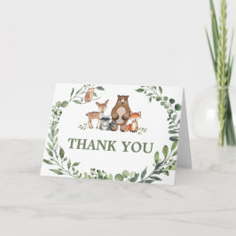 Woodland Animals Greenery Baby Shower  Dankeskarte