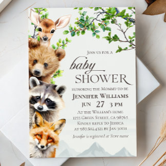 Woodland Animals Greenery Baby Shower Invitation Einladung