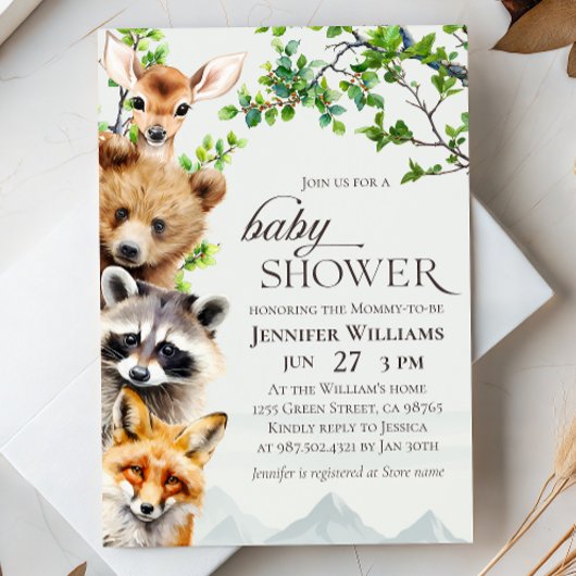 Woodland Animals Greenery Baby Shower Invitation Einladung
