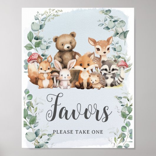 Woodland Animals Greenery Boy Baby Shower Favorite Poster (Vorne)