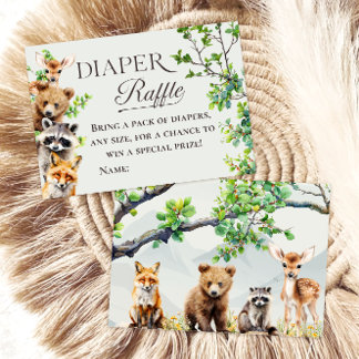 Woodland Animals Greenery Diaper Raffle Card Begleitkarte