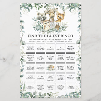 Woodland Animals Greenery Find the Guest Bingo