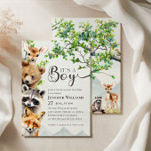 Woodland Animals Greenery It’s a Boy Baby Shower Einladung