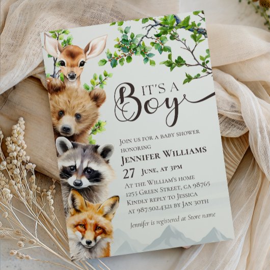 Woodland Animals Greenery It’s a Boy Baby Shower Einladung